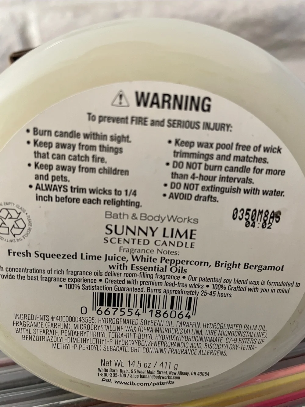 Bath & Body works new “Sunny Lime” 3 wick candle